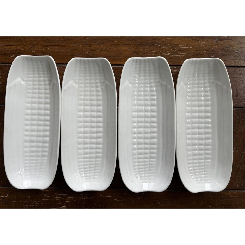BIA Cordon Bleu 4 Corn On The Cob Dishes White Summer BBQ From Crate Barrel